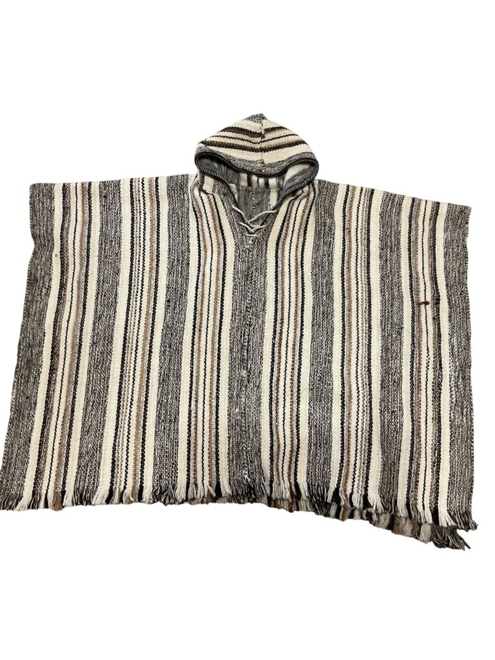 Wool Alpaca Blend Pullover Poncho SZ OS Striped Hooded Boho Unisex